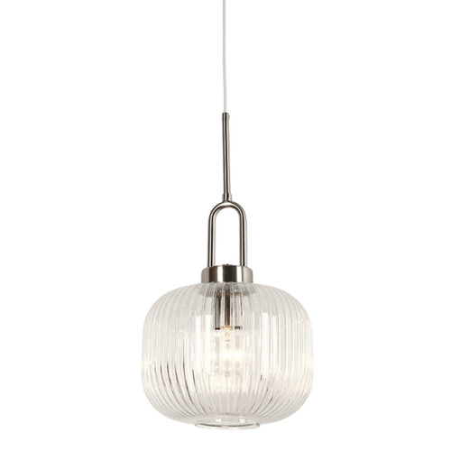 Main Brushed Nickel Clear Ribbed Glass Pendant Light