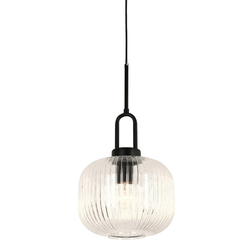 Main Matt Black Clear Ribbed Glass Pendant Light