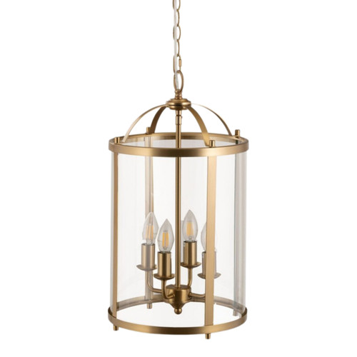 Manor 4 Light Satin Brass Lantern Pendant Lamp