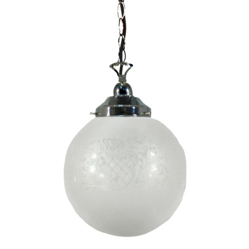 Sheffield Round Frost-Etched Glass Chain Pendant - Chrome