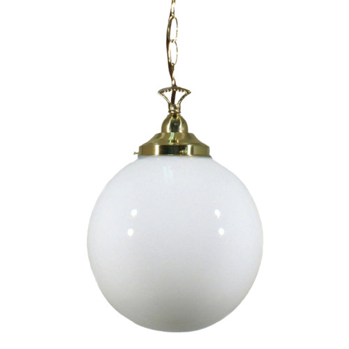 Sphere Gloss Opal Glass Chain Pendant Light - Brass