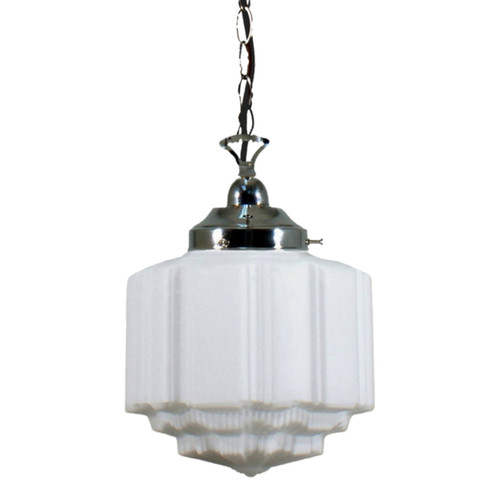 St Kilda Matt Opal Glass Single Chain Pendant - Chrome