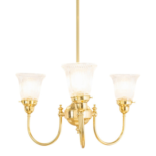 Luke 3 Light Bell Clear Glass Uplight Pendant - Brass