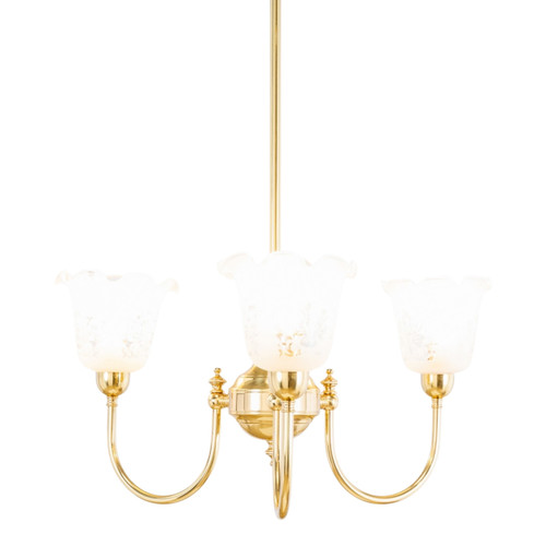 Luke 3 Light Etched Flower Glass Uplight Pendant - Brass