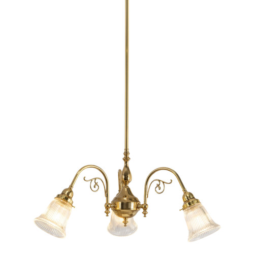 Victoriana 3 Light Bell Clear Glass Rod Pendant - Brass