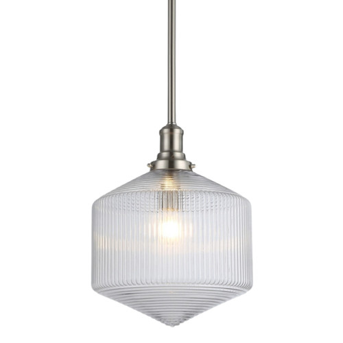 Jefferson Clear Glass Rod Pendant Light - Brushed Nickel