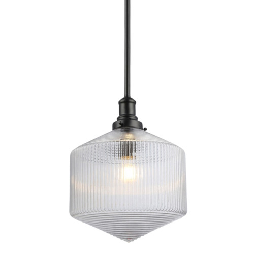 Jefferson Clear Glass Rod Pendant Light - Matt Black