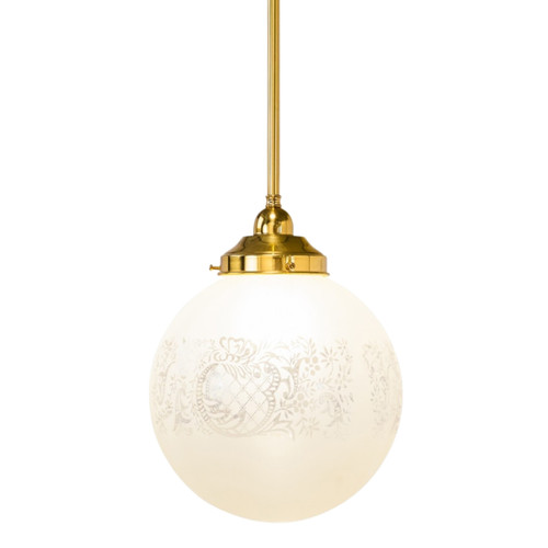 Sheffield Round Frost-Etched Glass Rod Pendant - Brass
