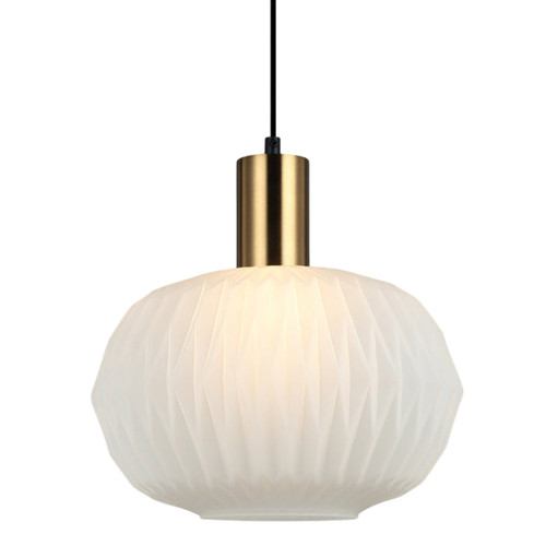 Capivari Pleated Plump Glass Brass Pendant Light - Translucent