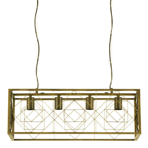 Hagrid 4 Light Rectangular Cage Pendant - Antique Brass