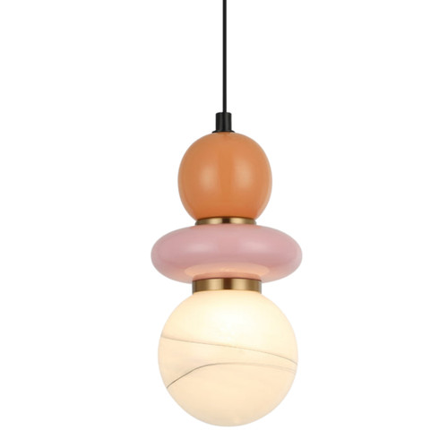 Terania Ceramic Bead Glass Pendant - Pink and Peach