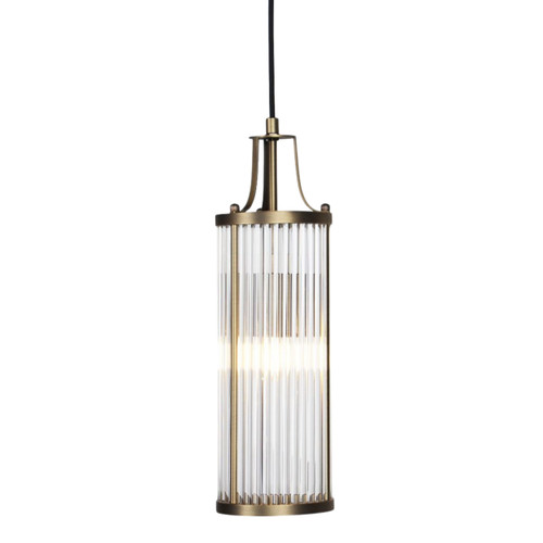 Hermanas Clear Fluted Glass Cylinder Pendant - Brass
