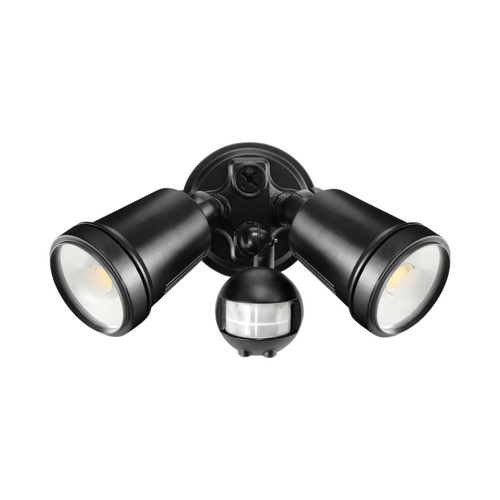 Hunter III IP44 Twin LED Floodlight with Sensor - Black