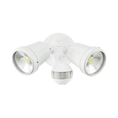 Hunter III IP44 Twin LED Floodlight with Sensor - White