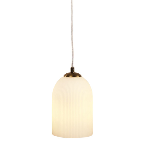 Avondale Ribbed Opal Bell Glass Pendant - Brass