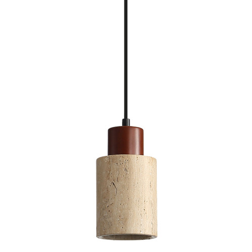 Burdy Wood-Travertine Long Cylinder Pendant Light