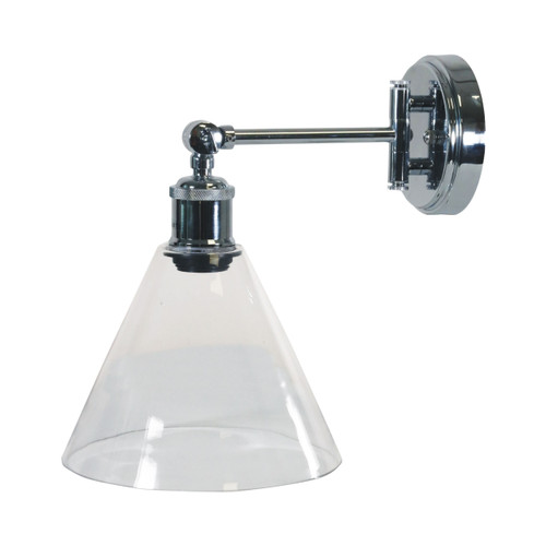 Dawlish Clear Cone Glass Swing Arm Wall Light - Chrome