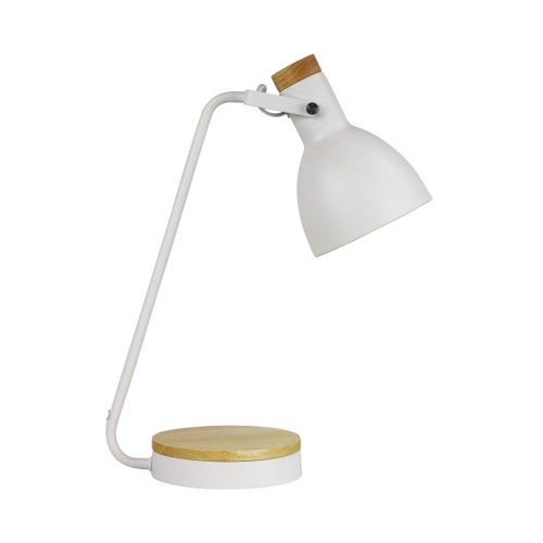 Derbyshire White Table Desk Lamp with Wood Accent