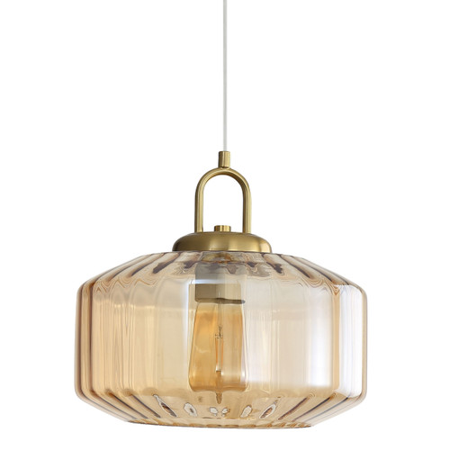 Marcela Geometric Ribbed Glass Pendant Light - Amber