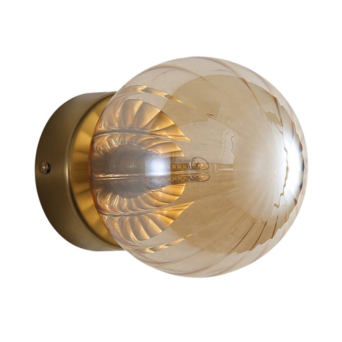 Viejo IP44 Ribbed Optic Glass Brass Wall Light - Amber
