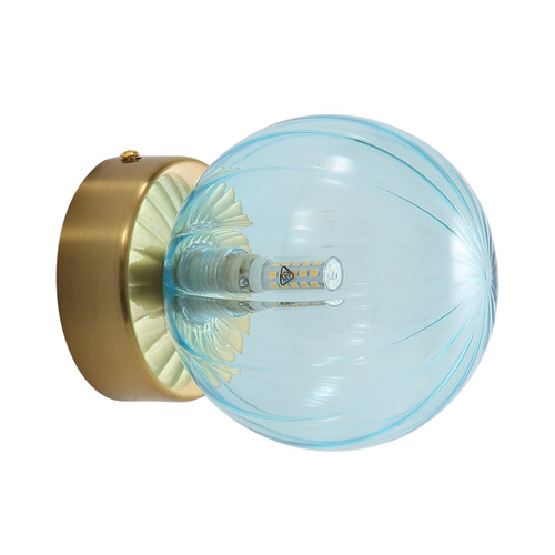 Viejo IP44 Ribbed Optic Glass Brass Wall Light - Blue