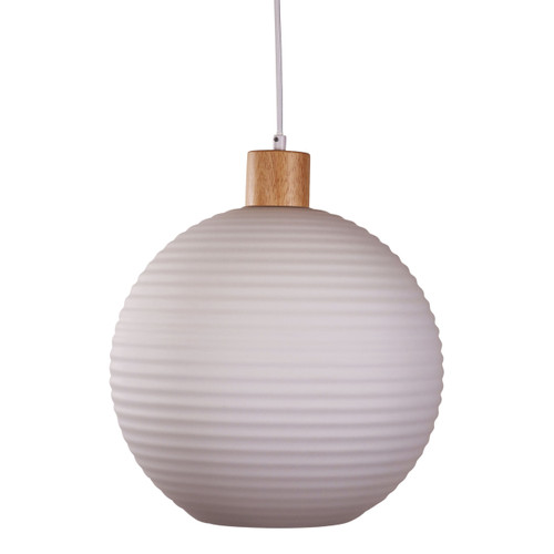 Exeter Ribbed Opal Glass Wood Cap Scandinavian Pendant
