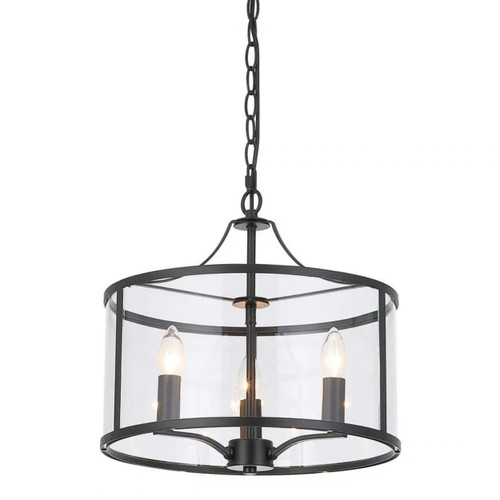 Alexander 3 Light Black Candle Drum Glass Pendant