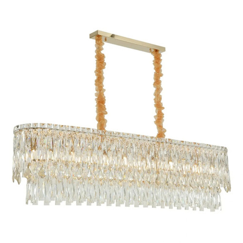 King 12 Light Clear Crystal Oval Gold Chandelier