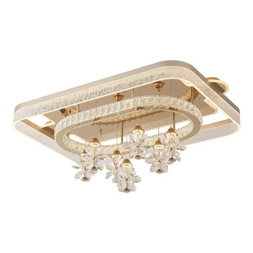 Priya Floral Crystal Tiered Rectangle Ceiling Light - Gold