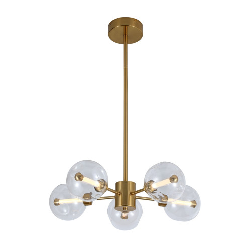 Meteor Five Glass Orb Round Cluster Pendant Light - Gold