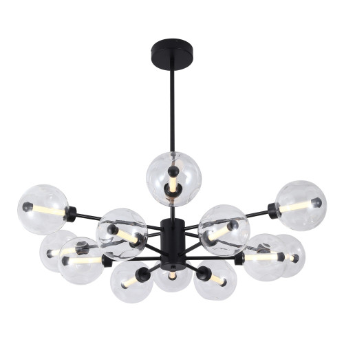 Meteor Twelve Glass Orb Round Cluster Pendant Light - Black