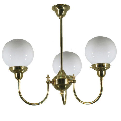 Luke 3 Light Round Opal Glass Uplight Pendant - Brass
