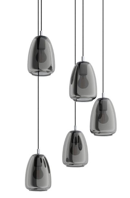 Alobrase 5 Light Smoke Glass Cluster Pendant Light 