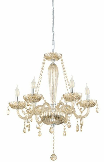 Basilano 6 Light Cognac Glass Traditional Pendant Chandelier