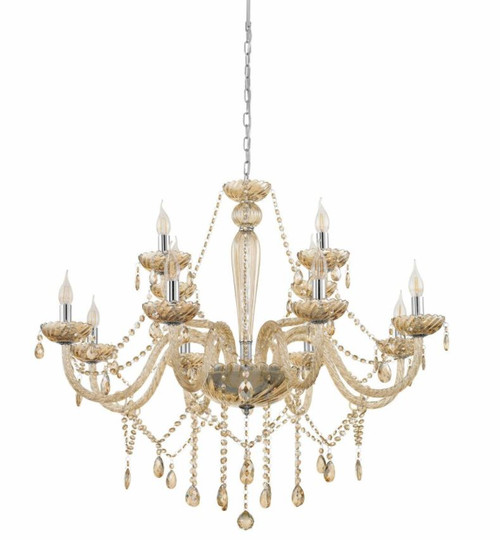 Basilano 12 Light Cognac Glass Traditional Pendant Chandelier