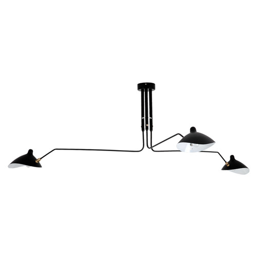 Three Arm Matt Black Nordic Plafond Lamp - Light Off