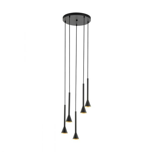 Cortaderas Black Gold Pipe Funnel 5 Light Cluster Pendant Light
