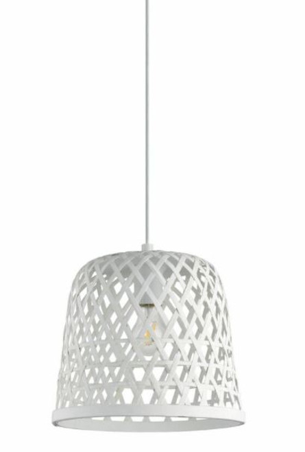 Kirkcolm Rattan Style White Wood Pendant Light