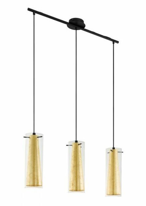 Pinto Black Gold 3 Light Tube Bar Pendant Light