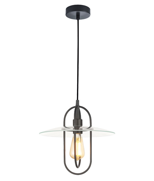 Hodonin Black Clear Glass Industrial Pendant Light