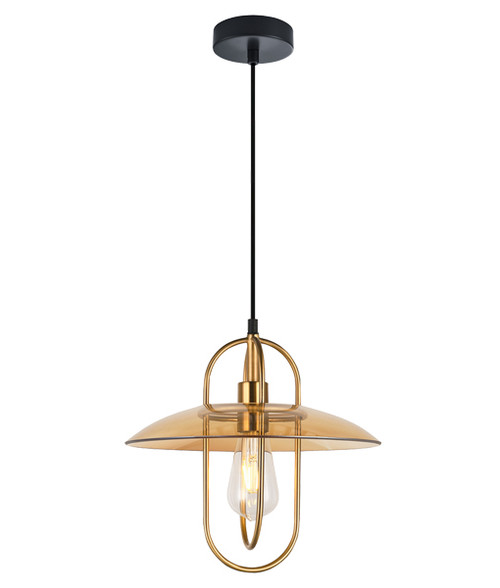 Hodonin Brass Amber Glass Industrial Pendant Light 