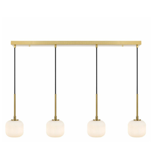 Blaise 4 Light Ribbed Glass Gold Opal White Linear Cluster Pendant Light