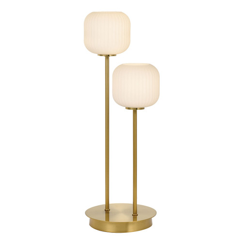 Blaise 2 Light Ribbed Glass Gold Opal White Table Lamp