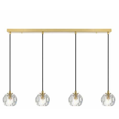 Zara 4 Light Prism Sphere Crystal Antique Gold Linear Cluster Pendant Light