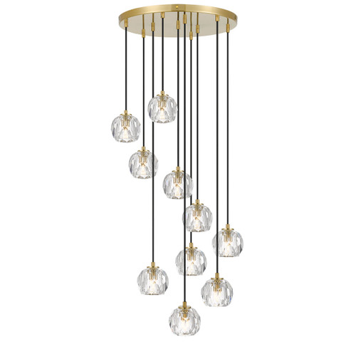 Zara 10 Light Prism Sphere Crystal Antique Gold Round Cluster Pendant Light