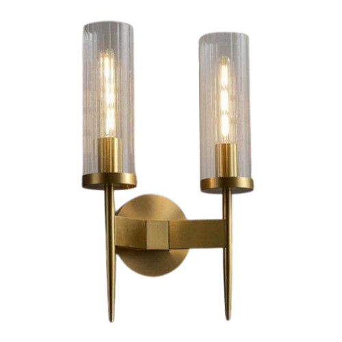 Cylindrical Twin Glass Brass Wall Sconce