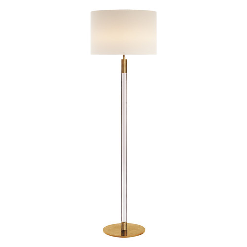 Riga Antique Brass and Clear Glass with Linen Shade Floor Lamp