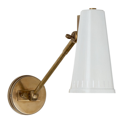 Antonio One Arm Antique Brass with White Shade Adjustable Wall Lamp