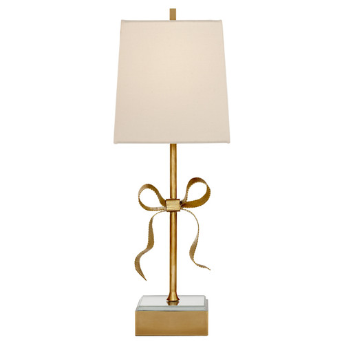 Ellery Gros-Grain Bow Cream Linen Shade Table Lamp -  Soft Brass