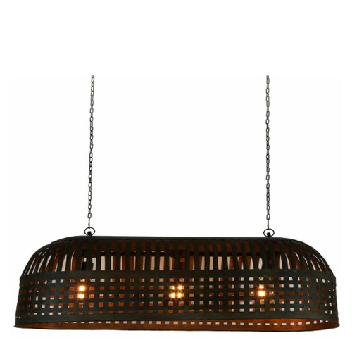 Eshan Extra Long Antique Black Woven Metal Rustic Linear Pendant Light